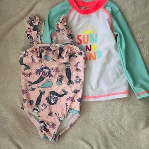 Mermaid Print Swimsuit and Sun Shirt Set